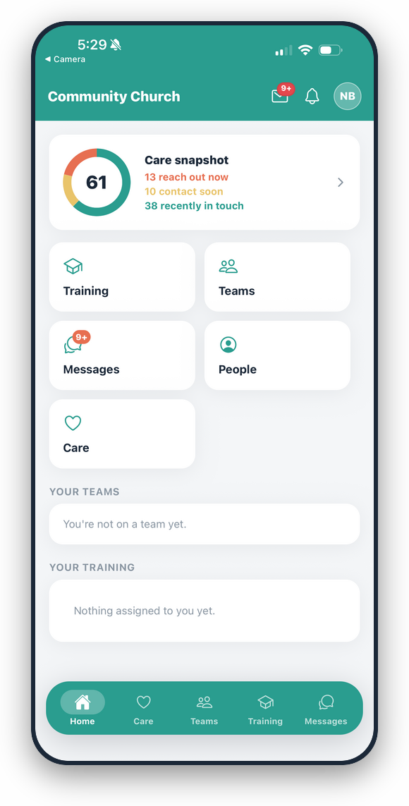 Volunteer Circle mobile home screen