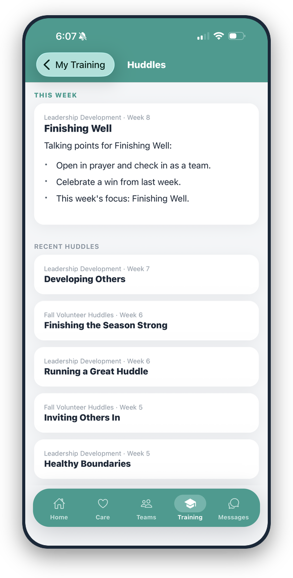 Weekly Huddles on mobile